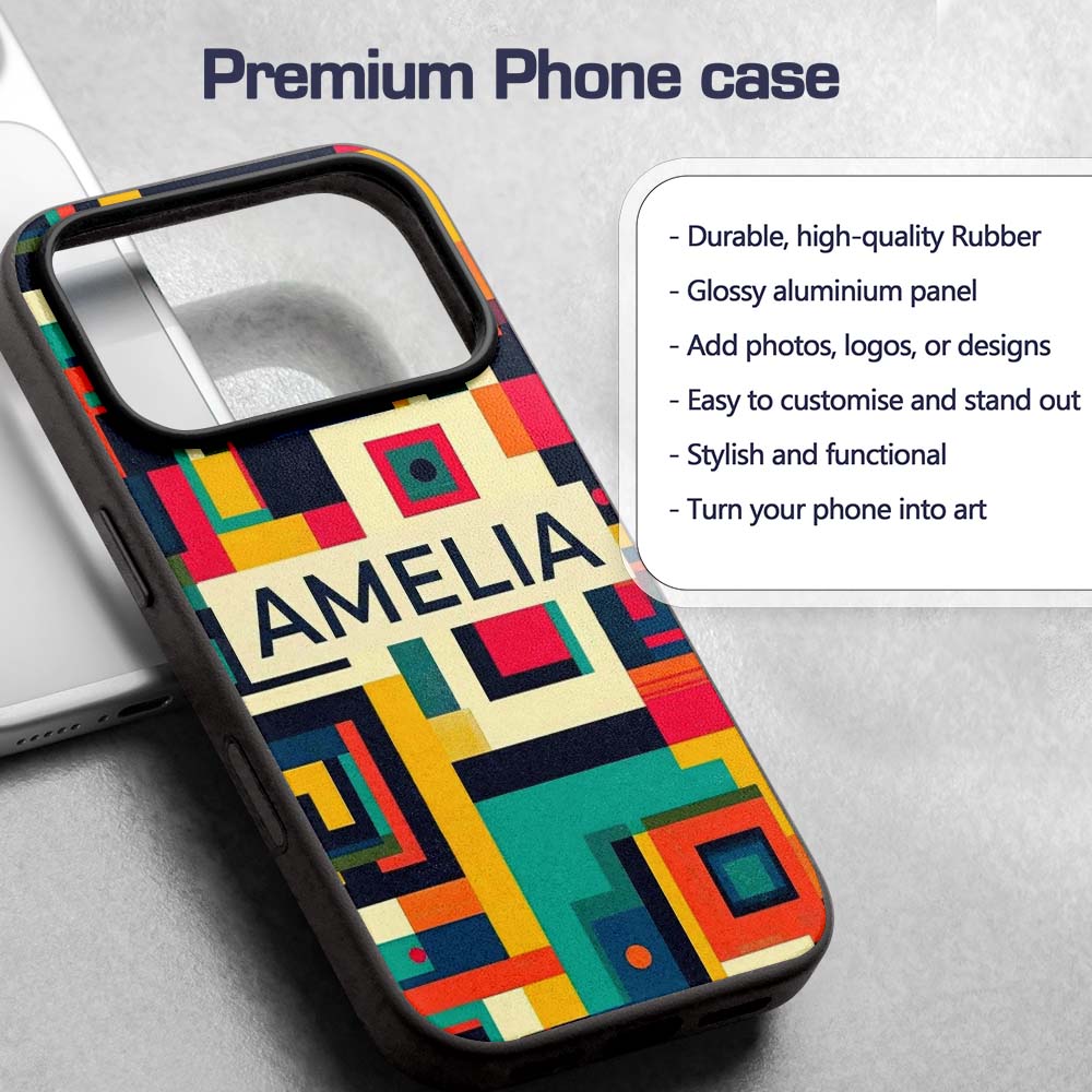 Abstract Colorful Geometric Blocks Modern Art Custom Name Protective Phone Case Mobile Cover Durable Everyday Smartphone Shock Resistant