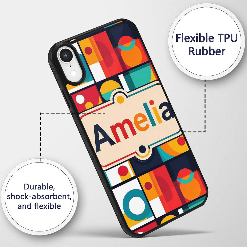 Abstract Circular Geometric Shapes Grid Seamless Custom Name Protective Phone Case Mobile Cover Durable Everyday Smartphone Shock Resistant