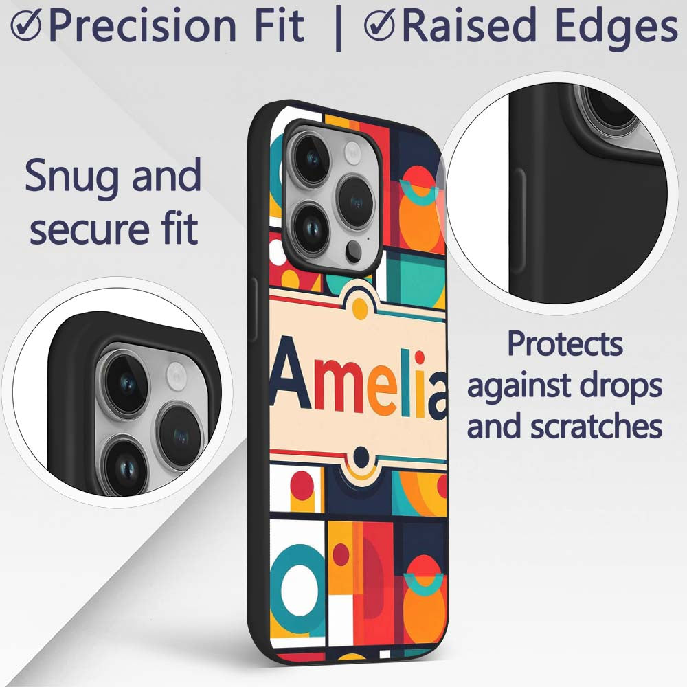 Abstract Circular Geometric Shapes Grid Seamless Custom Name Protective Phone Case Mobile Cover Durable Everyday Smartphone Shock Resistant