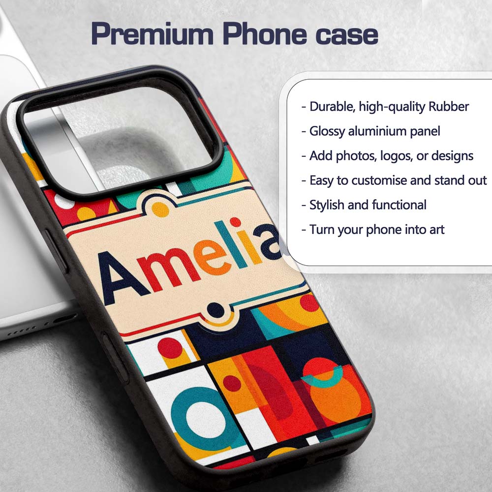 Abstract Circular Geometric Shapes Grid Seamless Custom Name Protective Phone Case Mobile Cover Durable Everyday Smartphone Shock Resistant