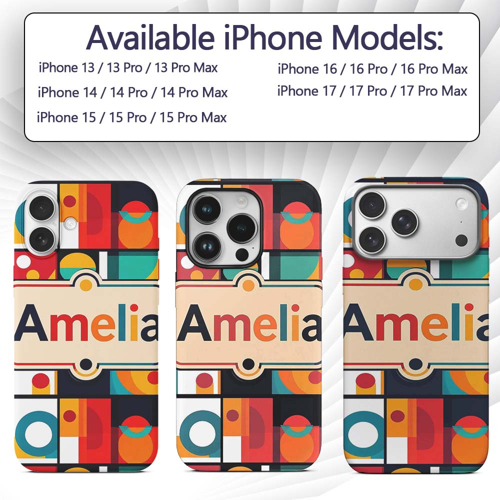 Abstract Circular Geometric Shapes Grid Seamless Custom Name Protective Phone Case Mobile Cover Durable Everyday Smartphone Shock Resistant