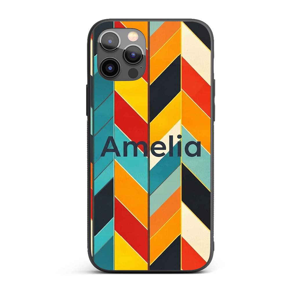Abstract Feather Chevron Stripes Printed Design Custom Name Protective Phone Case Mobile Cover Durable Everyday Smartphone Shock Resistant