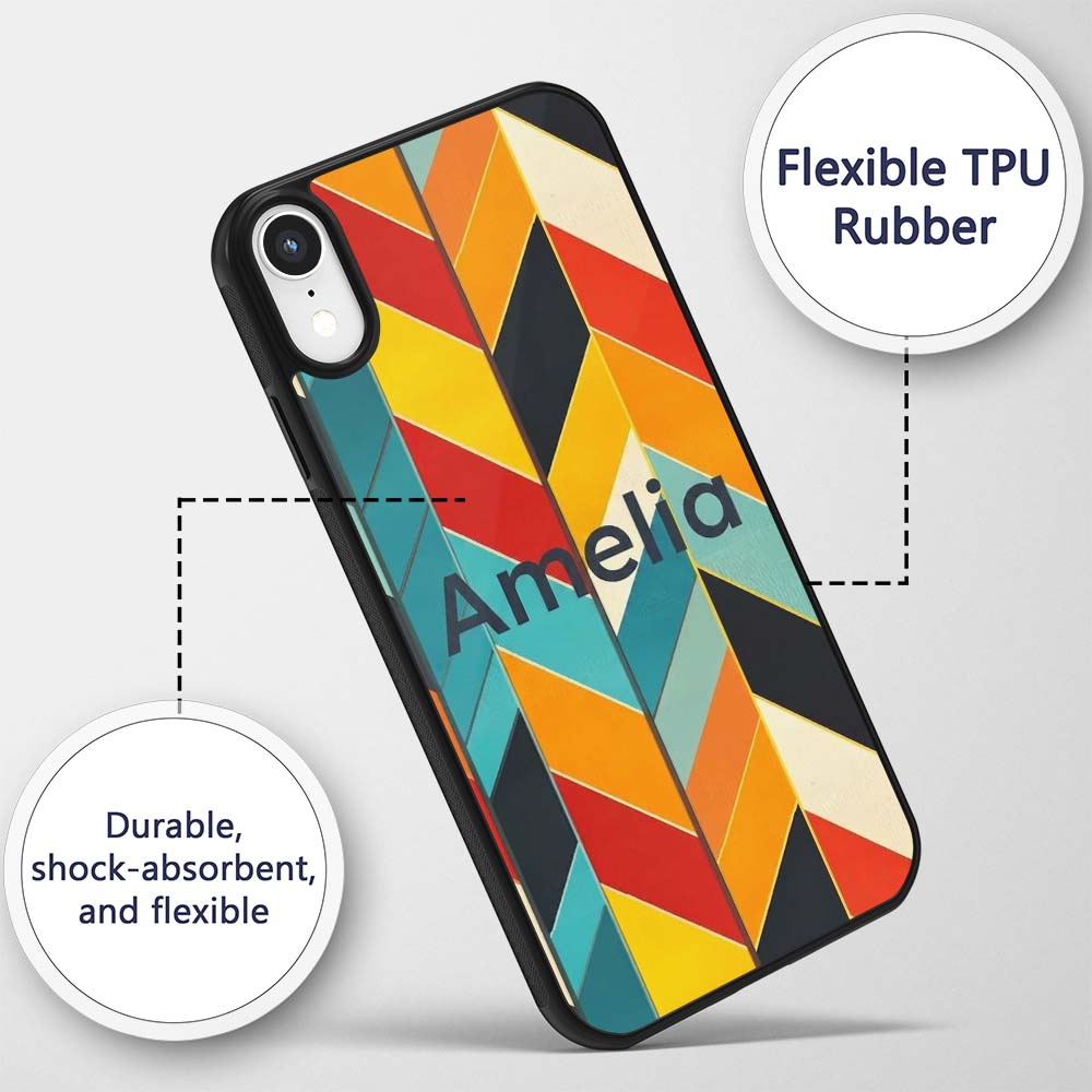 Abstract Feather Chevron Stripes Printed Design Custom Name Protective Phone Case Mobile Cover Durable Everyday Smartphone Shock Resistant