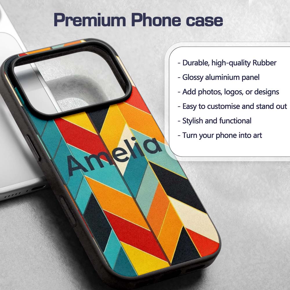 Abstract Feather Chevron Stripes Printed Design Custom Name Protective Phone Case Mobile Cover Durable Everyday Smartphone Shock Resistant