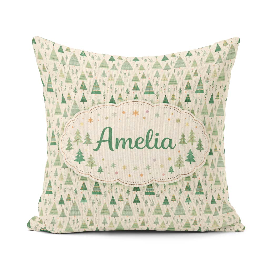 Custom Name Textured Forest Pine Trees Painterly Seamless Lovely Square Filled Cushion Throw Pillow Sofa Bed Home Decor Zip Washable UK Made