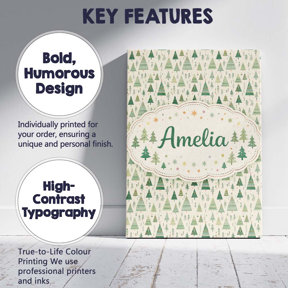 Personalised Name Textured Forest Pine Trees Painterly Seamless Custom Statement Canvas Wall Art Print Decor Picture Ready to Hang