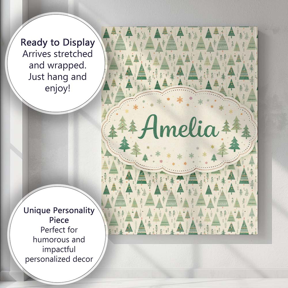Personalised Name Textured Forest Pine Trees Painterly Seamless Custom Statement Canvas Wall Art Print Decor Picture Ready to Hang