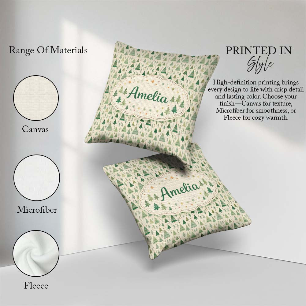 Custom Name Textured Forest Pine Trees Painterly Seamless Lovely Square Filled Cushion Throw Pillow Sofa Bed Home Decor Zip Washable UK Made