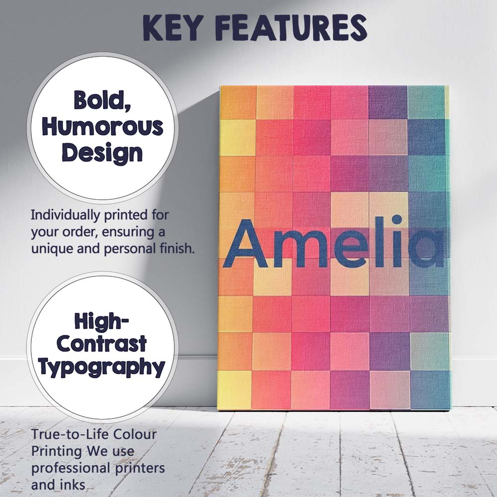 Personalised Name Abstract Gradient Square Custom Unique Gift Idea Elegant Feature Canvas Wall Art Print Decor Picture Ready to Hang