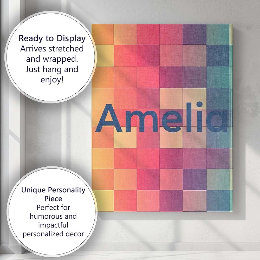 Personalised Name Abstract Gradient Square Custom Unique Gift Idea Elegant Feature Canvas Wall Art Print Decor Picture Ready to Hang