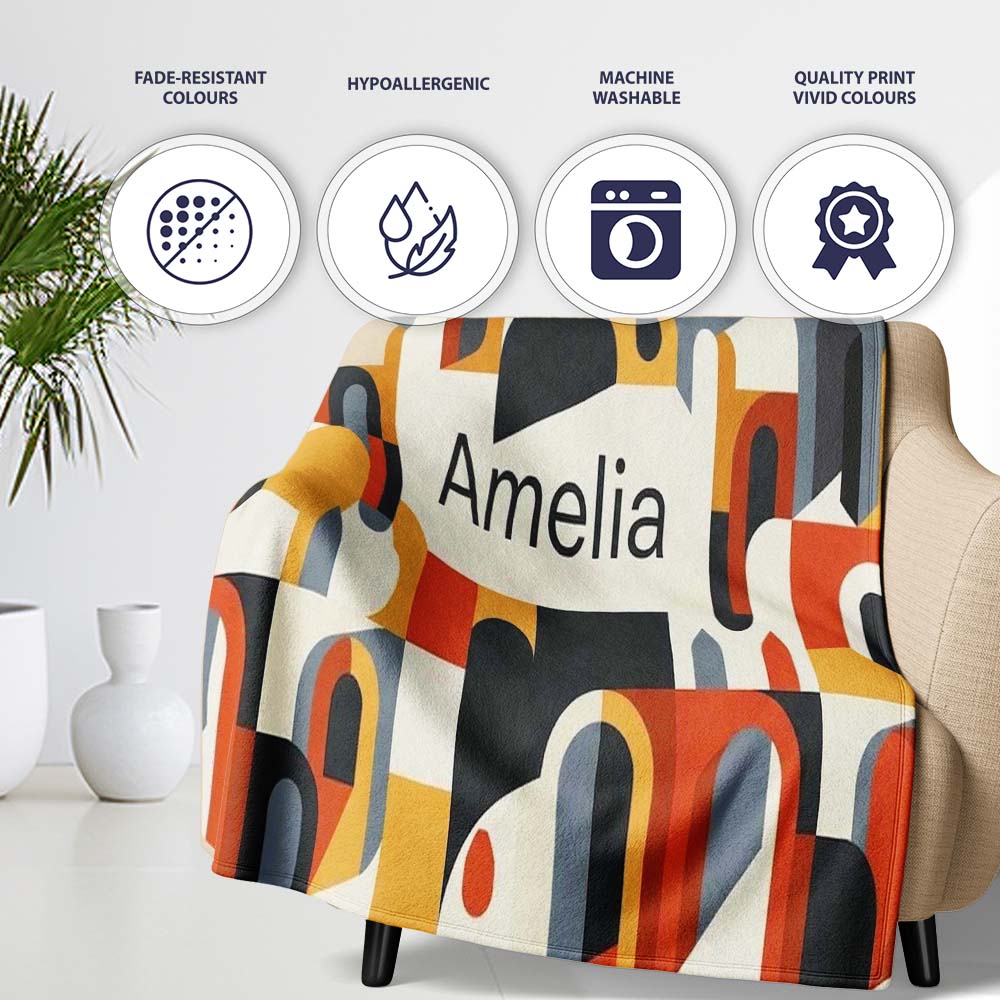 Abstract Rounded Geometric Blocks Colorful Seamless Pattern Name Personalised Custom Name Super Soft Fleece Blanket Bed Sofa Throw