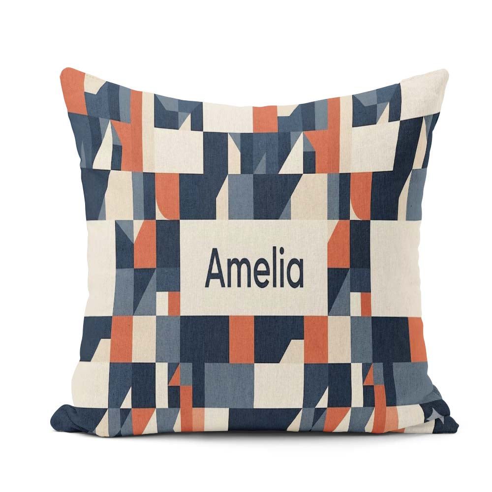Custom Name Abstract Geometric Curved Colorful Pattern Name Cute Square Filled Cushion Throw Pillow Sofa Bed Home Decor Zip Washable UK Made