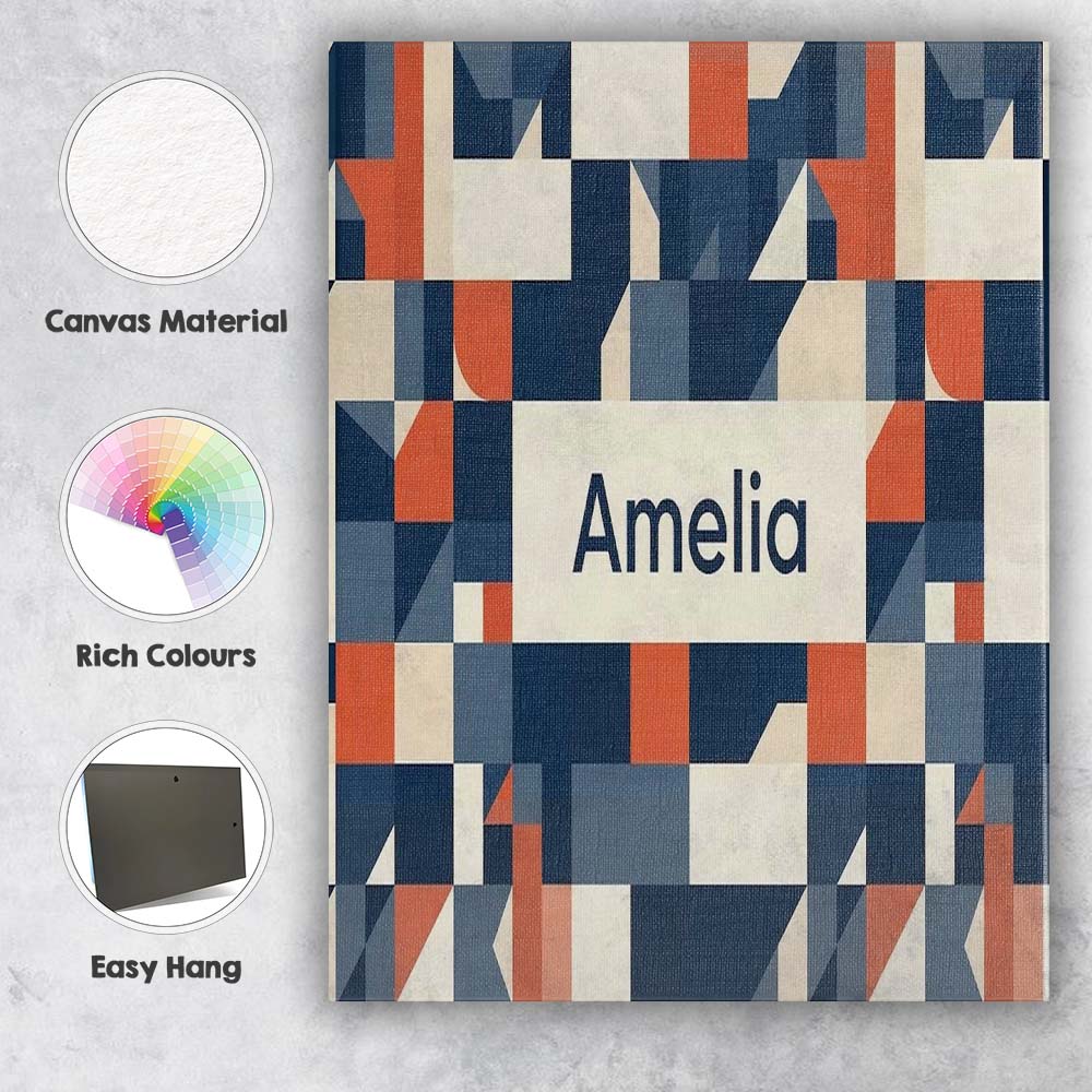 Personalised Name Abstract Geometric Curved Custom Bespoke Interior Contemporary Canvas Wall Art Print Decor Picture Ready to Hang