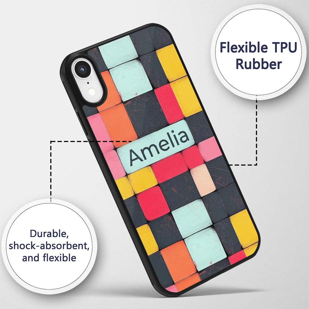 Abstract Textured Square Tiles Printed Design Custom Name Protective Phone Case Mobile Cover Durable Everyday Smartphone Shock Resistant