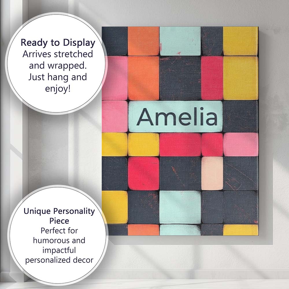 Personalised Name Abstract Textured Square Custom Unique Gift Idea Elegant Feature Canvas Wall Art Print Decor Picture Ready to Hang