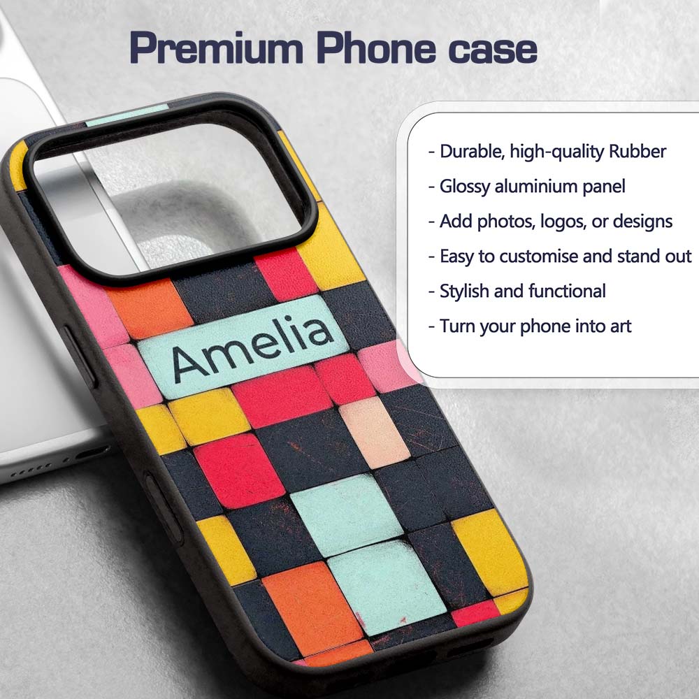 Abstract Textured Square Tiles Printed Design Custom Name Protective Phone Case Mobile Cover Durable Everyday Smartphone Shock Resistant