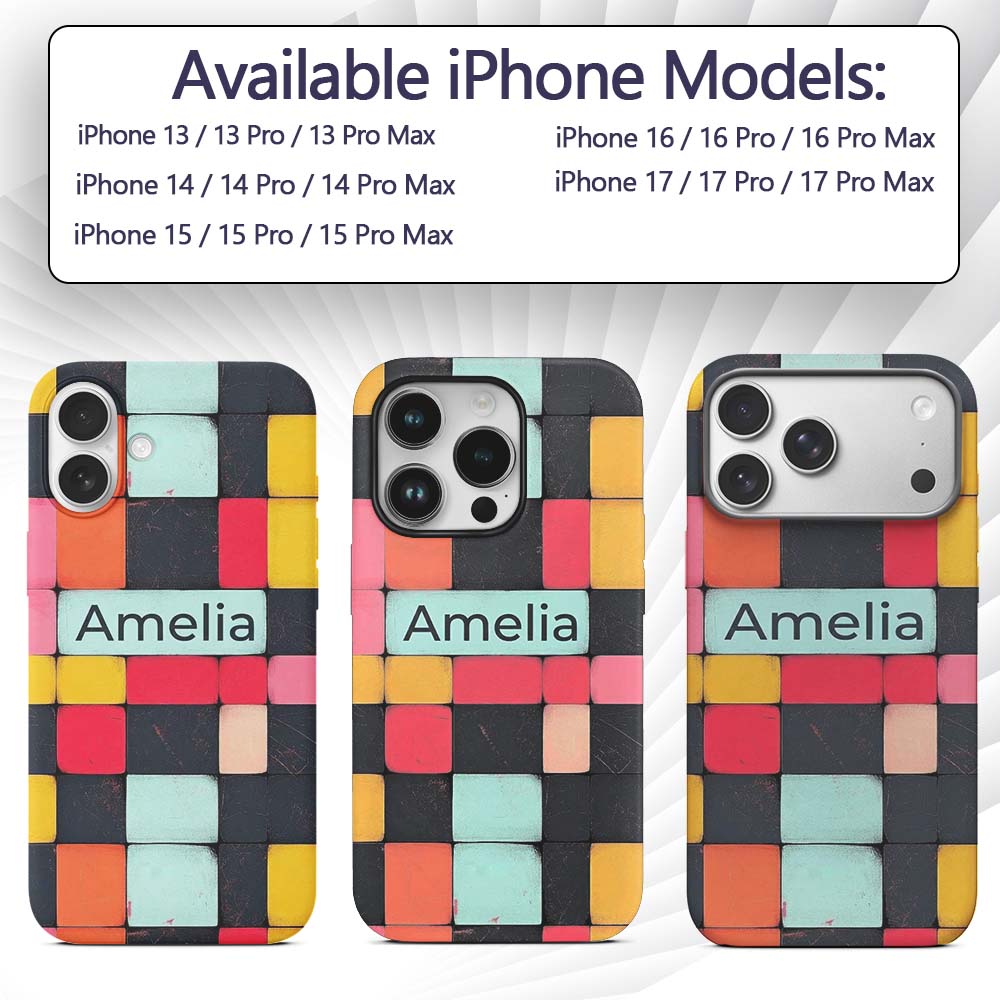 Abstract Textured Square Tiles Printed Design Custom Name Protective Phone Case Mobile Cover Durable Everyday Smartphone Shock Resistant