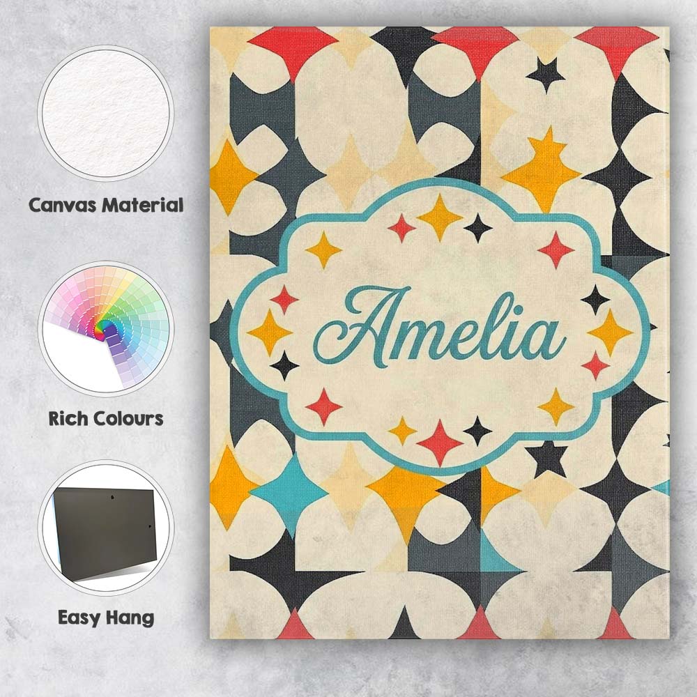 Personalised Name Abstract Floral Star Custom Modern Room Accent Elegant Feature Canvas Wall Art Print Decor Picture Ready to Hang