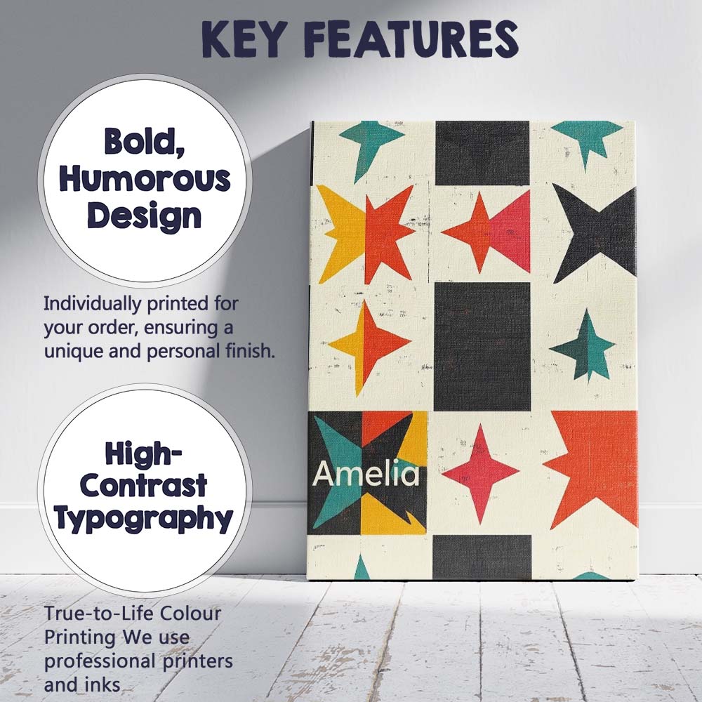 Personalised Name Abstract Starburst Shapes Custom Bespoke Interior Contemporary Canvas Wall Art Print Decor Picture Ready to Hang