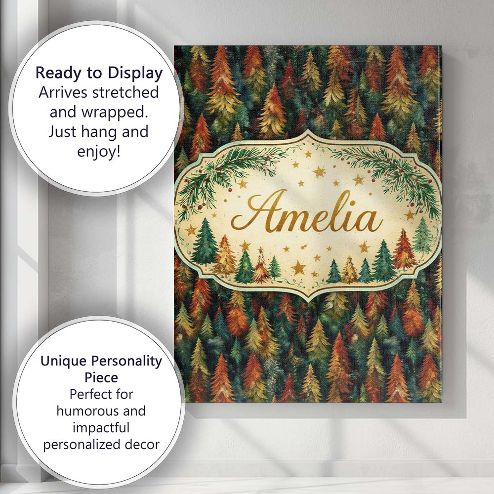 Personalised Name Decorative Nordic Christmas Trees Minimal Seamless Custom Home Canvas Wall Art Print Decor Picture Ready to Hang