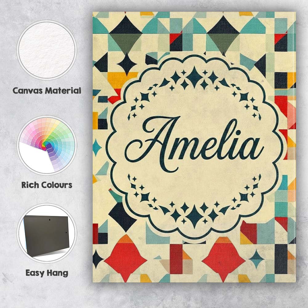 Personalised Name Abstract Geometric Mosaic Custom Bespoke Interior Contemporary Canvas Wall Art Print Decor Picture Ready to Hang