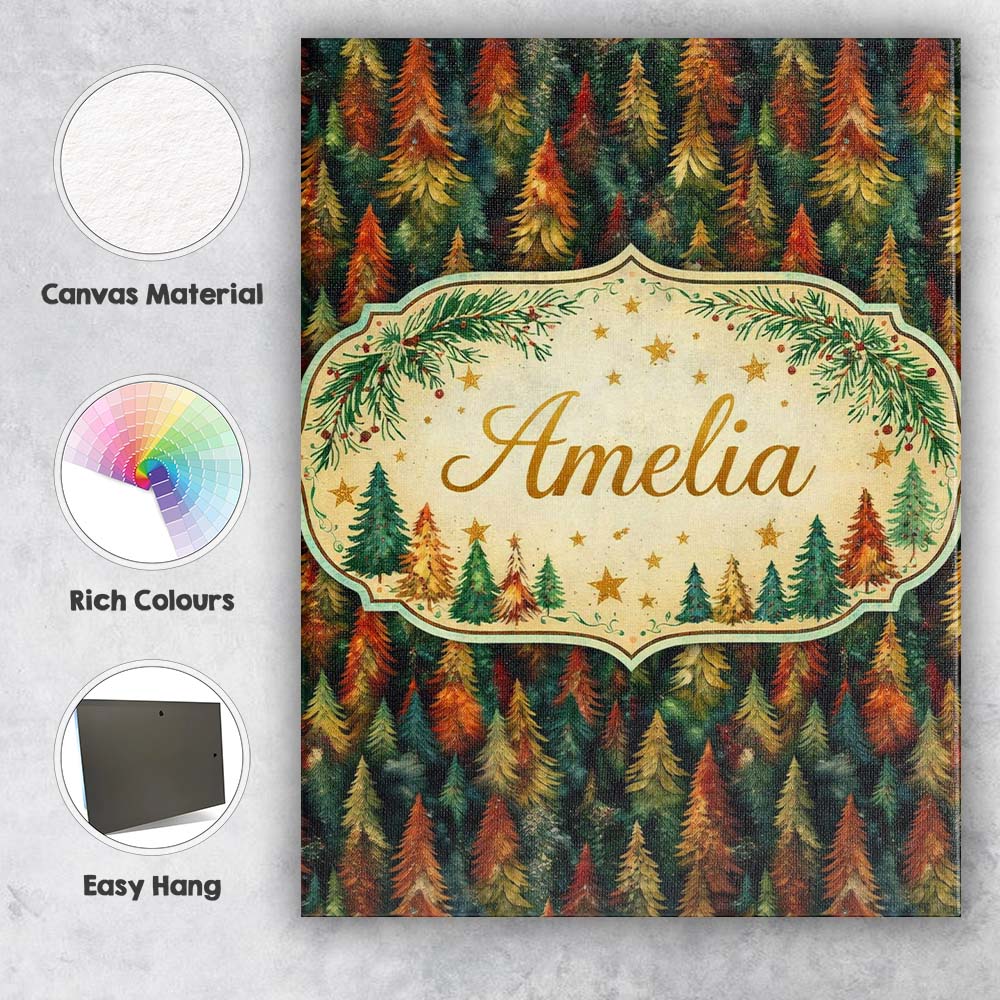 Personalised Name Decorative Nordic Christmas Trees Minimal Seamless Custom Home Canvas Wall Art Print Decor Picture Ready to Hang