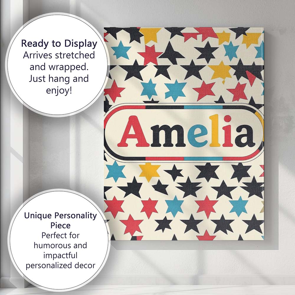Personalised Name Abstract Scattered Star Custom Unique Gift Idea Elegant Feature Canvas Wall Art Print Decor Picture Ready to Hang