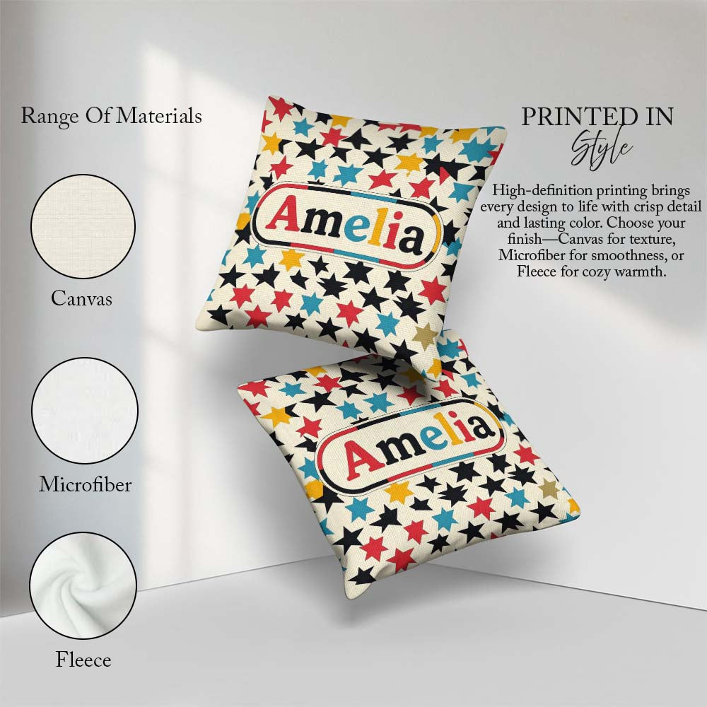 Custom Name Abstract Scattered Star Shapes Colorful Pattern Name Square Filled Cushion Throw Pillow Sofa Bed Home Decor Zip Washable UK Made