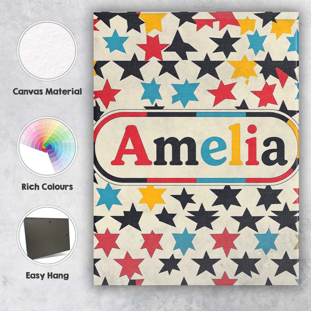 Personalised Name Abstract Scattered Star Custom Unique Gift Idea Elegant Feature Canvas Wall Art Print Decor Picture Ready to Hang