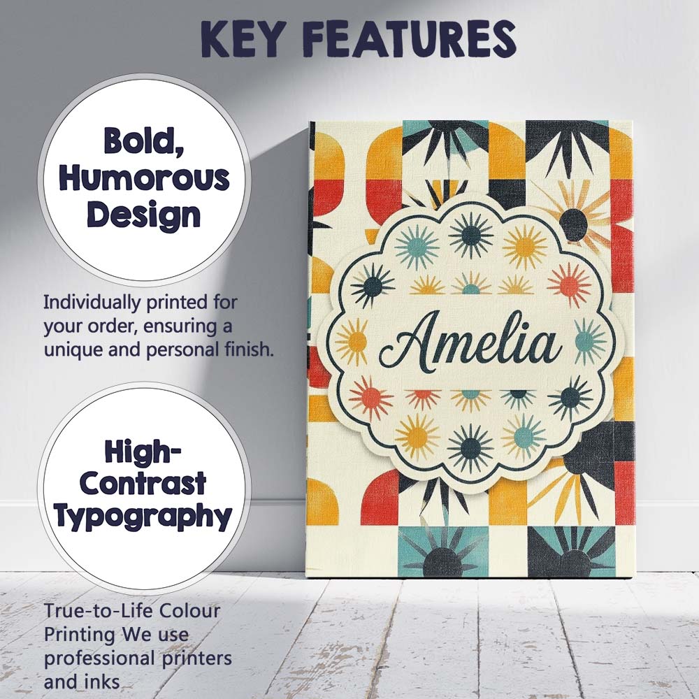 Personalised Name Abstract Sunburst Geometric Custom Unique Gift Idea Modern Room Accent Canvas Wall Art Print Decor Picture Ready to Hang