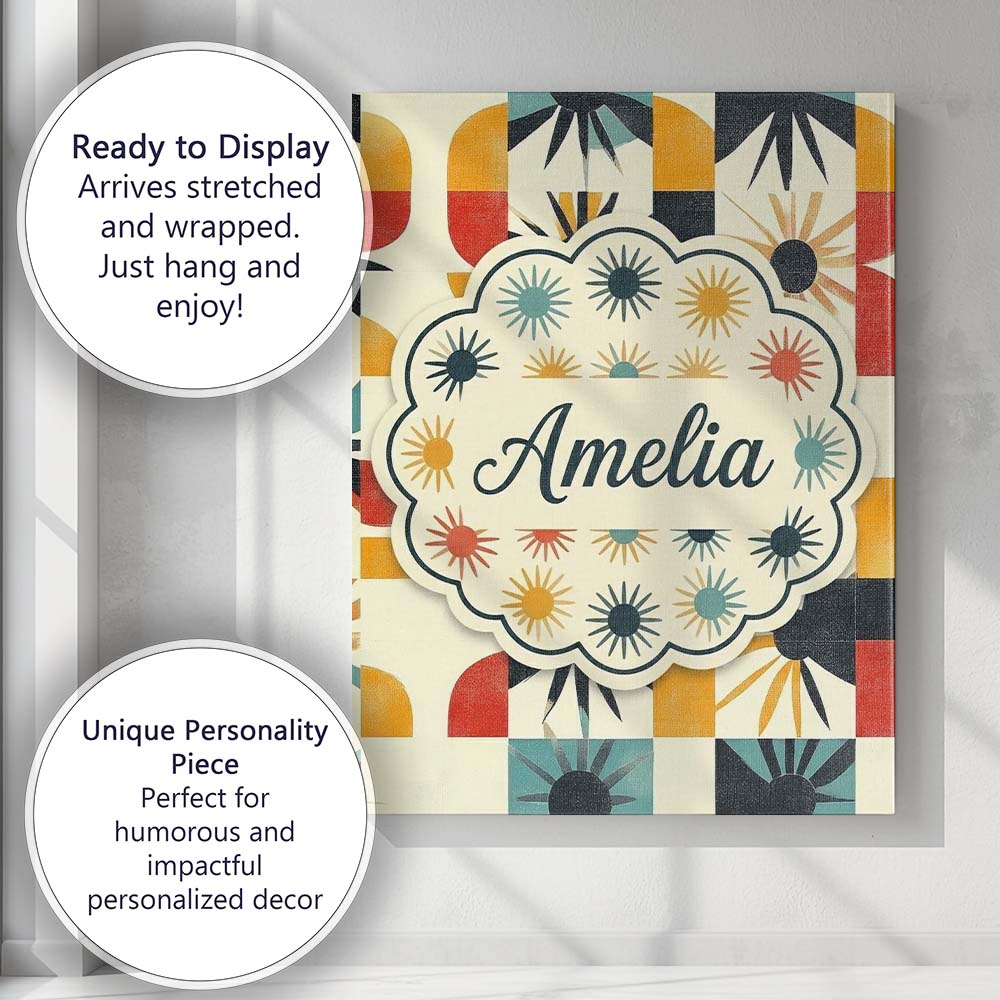 Personalised Name Abstract Sunburst Geometric Custom Unique Gift Idea Modern Room Accent Canvas Wall Art Print Decor Picture Ready to Hang