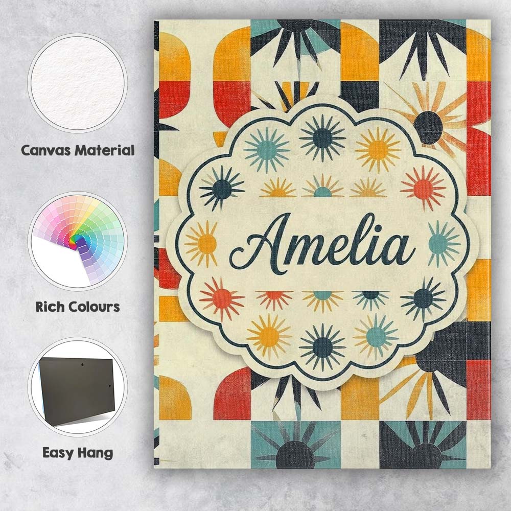 Personalised Name Abstract Sunburst Geometric Custom Unique Gift Idea Modern Room Accent Canvas Wall Art Print Decor Picture Ready to Hang