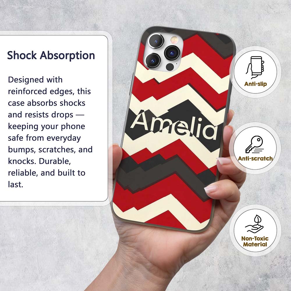 Abstract Bold Zigzag Chevron Stripes Seamless Custom Name Protective Phone Case Mobile Cover Durable Everyday Smartphone Shock Resistant