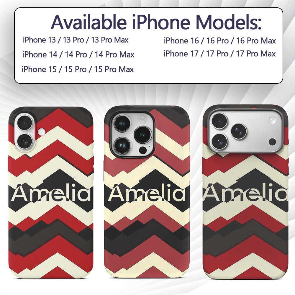 Abstract Bold Zigzag Chevron Stripes Seamless Custom Name Protective Phone Case Mobile Cover Durable Everyday Smartphone Shock Resistant