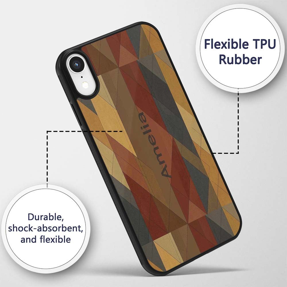 Abstract Warm Tone Geometric Decorative Design Custom Name Protective Phone Case Mobile Cover Durable Everyday Smartphone Shock Resistant