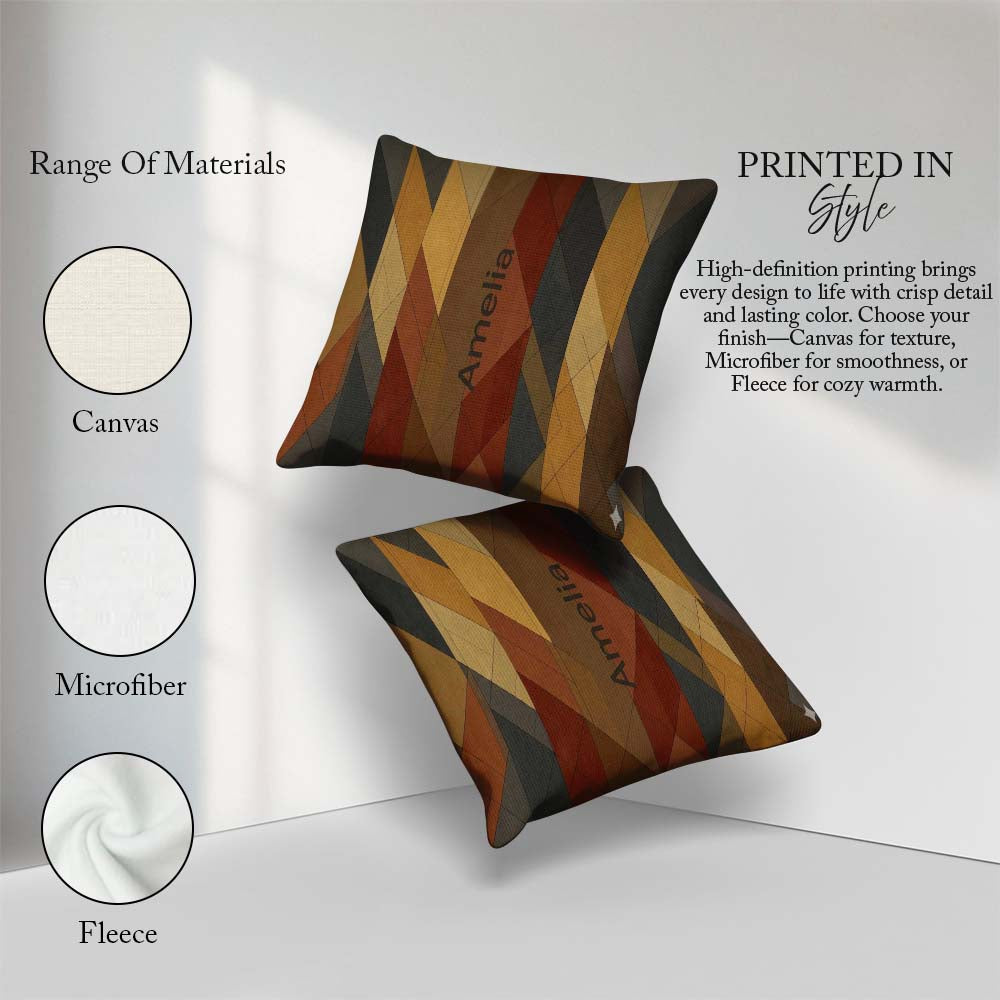 Custom Name Abstract Warm Tone Geometric Faceted Shapes Seamless Square Filled Cushion Throw Pillow Sofa Bed Home Decor Zip Washable UK Made