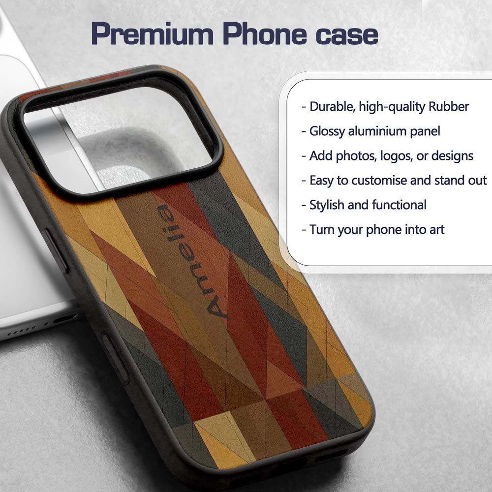Abstract Warm Tone Geometric Decorative Design Custom Name Protective Phone Case Mobile Cover Durable Everyday Smartphone Shock Resistant