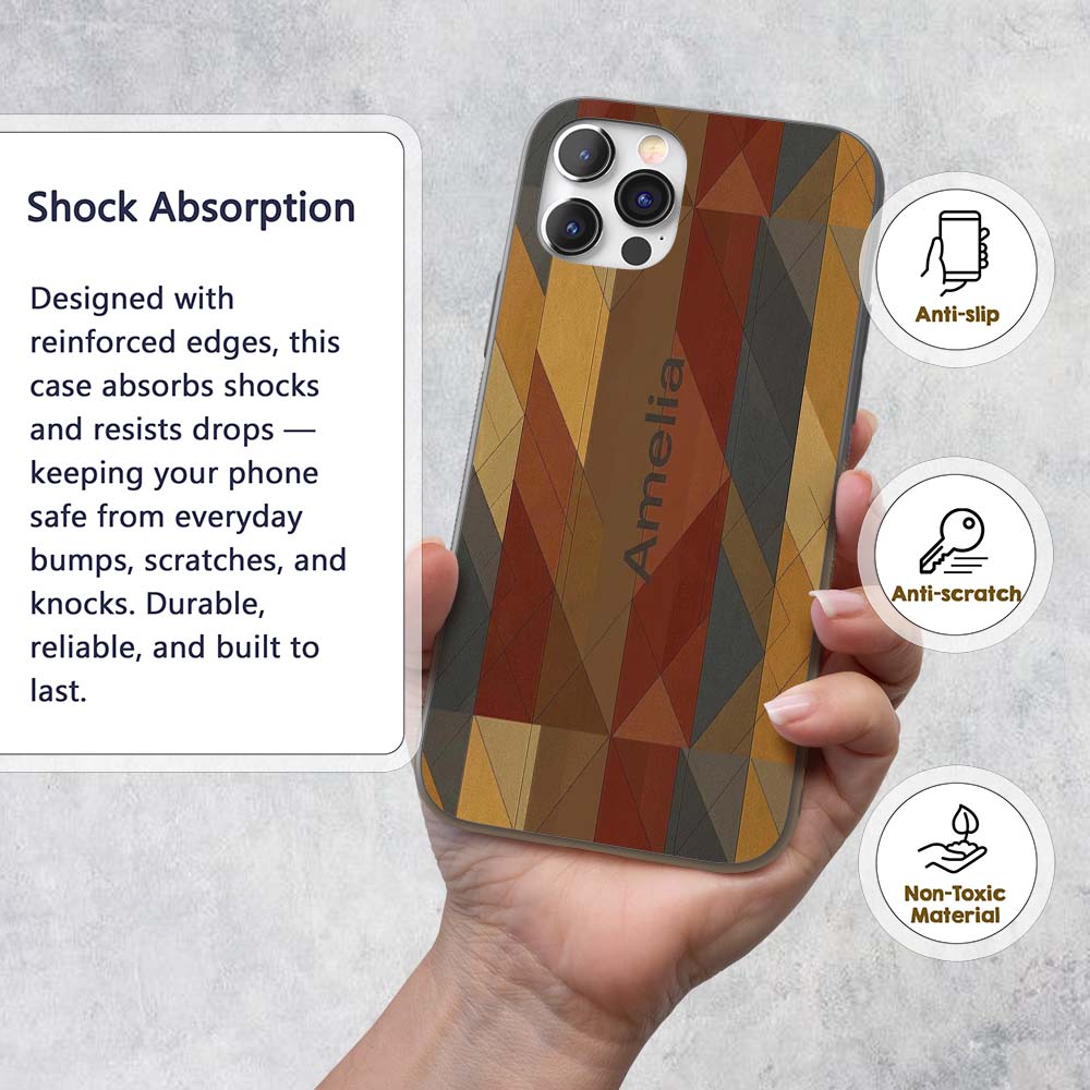Abstract Warm Tone Geometric Decorative Design Custom Name Protective Phone Case Mobile Cover Durable Everyday Smartphone Shock Resistant