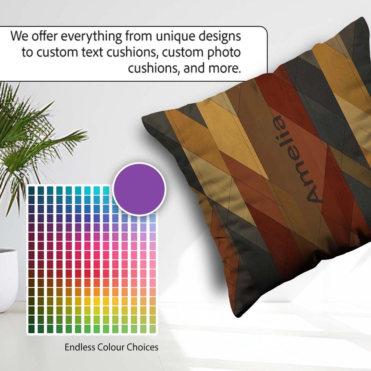 Custom Name Abstract Warm Tone Geometric Faceted Shapes Seamless Square Filled Cushion Throw Pillow Sofa Bed Home Decor Zip Washable UK Made