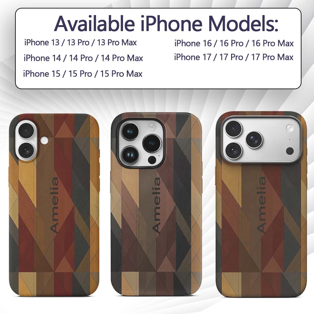 Abstract Warm Tone Geometric Decorative Design Custom Name Protective Phone Case Mobile Cover Durable Everyday Smartphone Shock Resistant