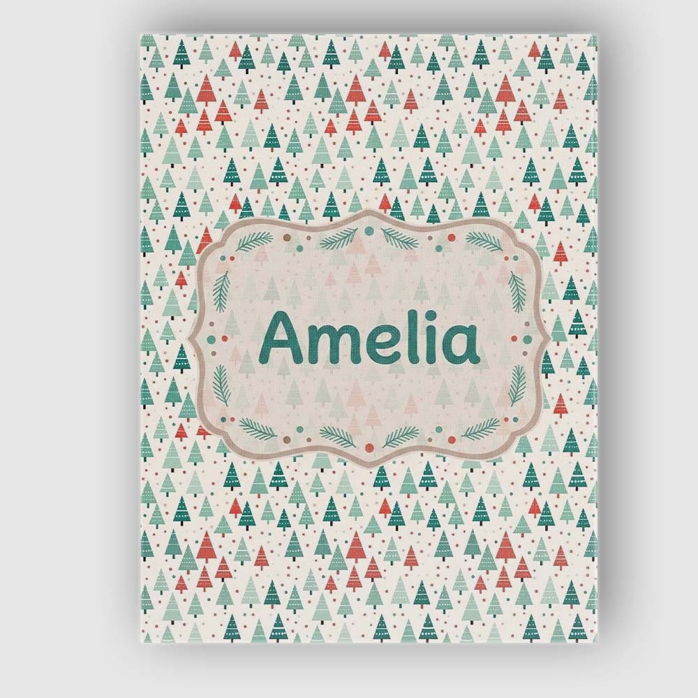 Personalised Name Small Repeating Christmas Trees Red Green Seamless Custom Home Canvas Wall Art Print Decor Picture Ready to Hang