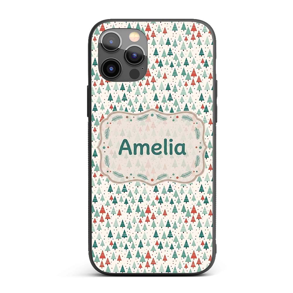 Small Repeating Christmas Trees Printed Design Custom Name Protective Phone Case Mobile Cover Durable Everyday Smartphone Shock Resistant