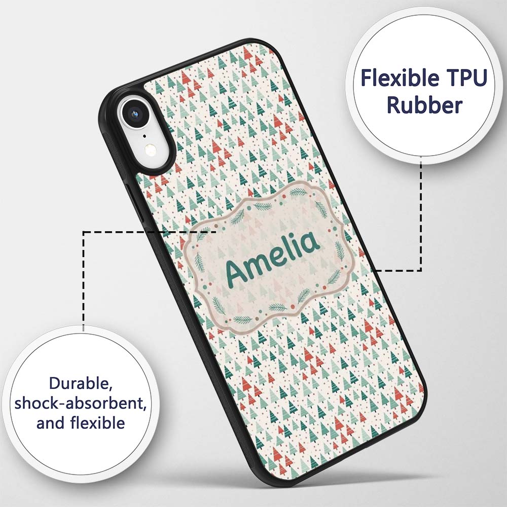 Small Repeating Christmas Trees Printed Design Custom Name Protective Phone Case Mobile Cover Durable Everyday Smartphone Shock Resistant