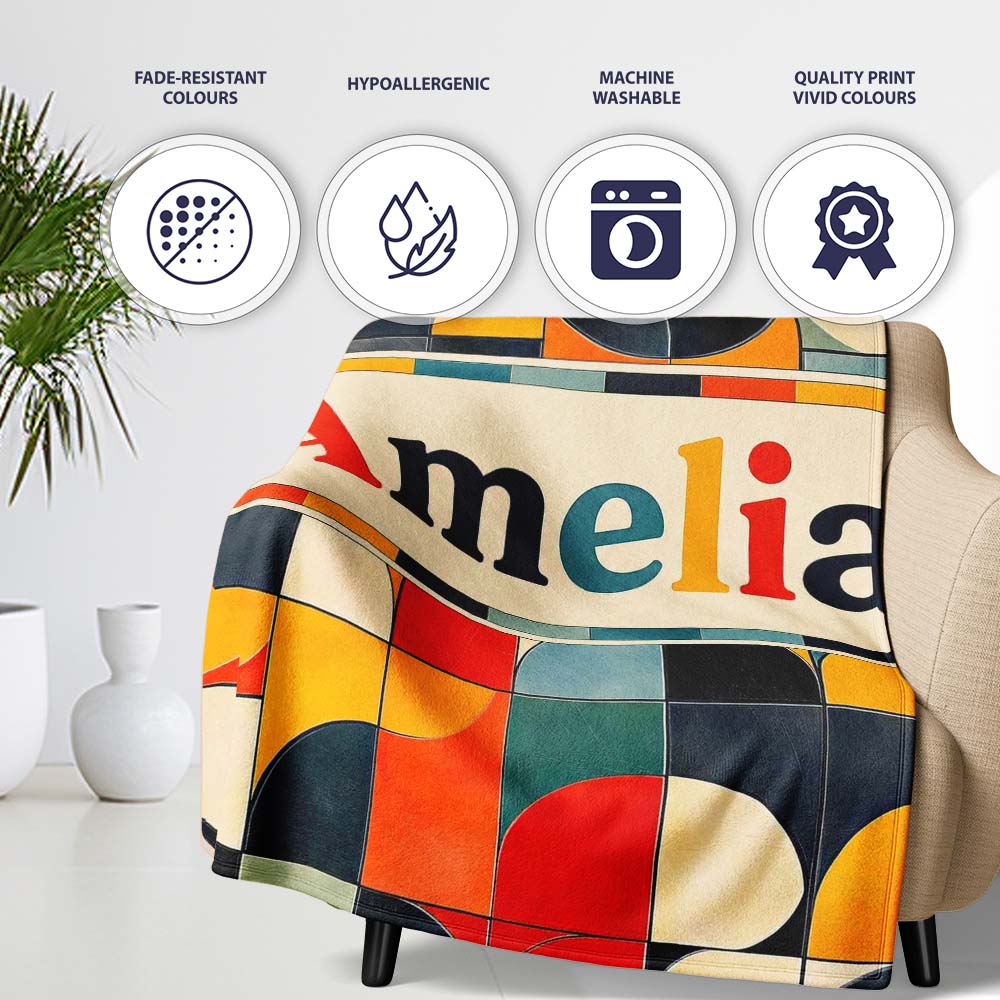 Abstract Mid Century Geometric Tile Pattern Colorful Seamless Name Personalised Custom Name Super Soft Fleece Blanket Bed Sofa Throw