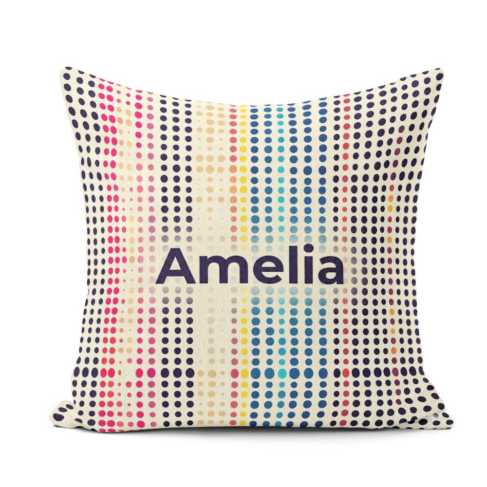 Custom Name Abstract Colorful Polka Dot Gradient Stripes Pattern Square Filled Cushion Throw Pillow Sofa Bed Home Decor Zip Washable UK Made