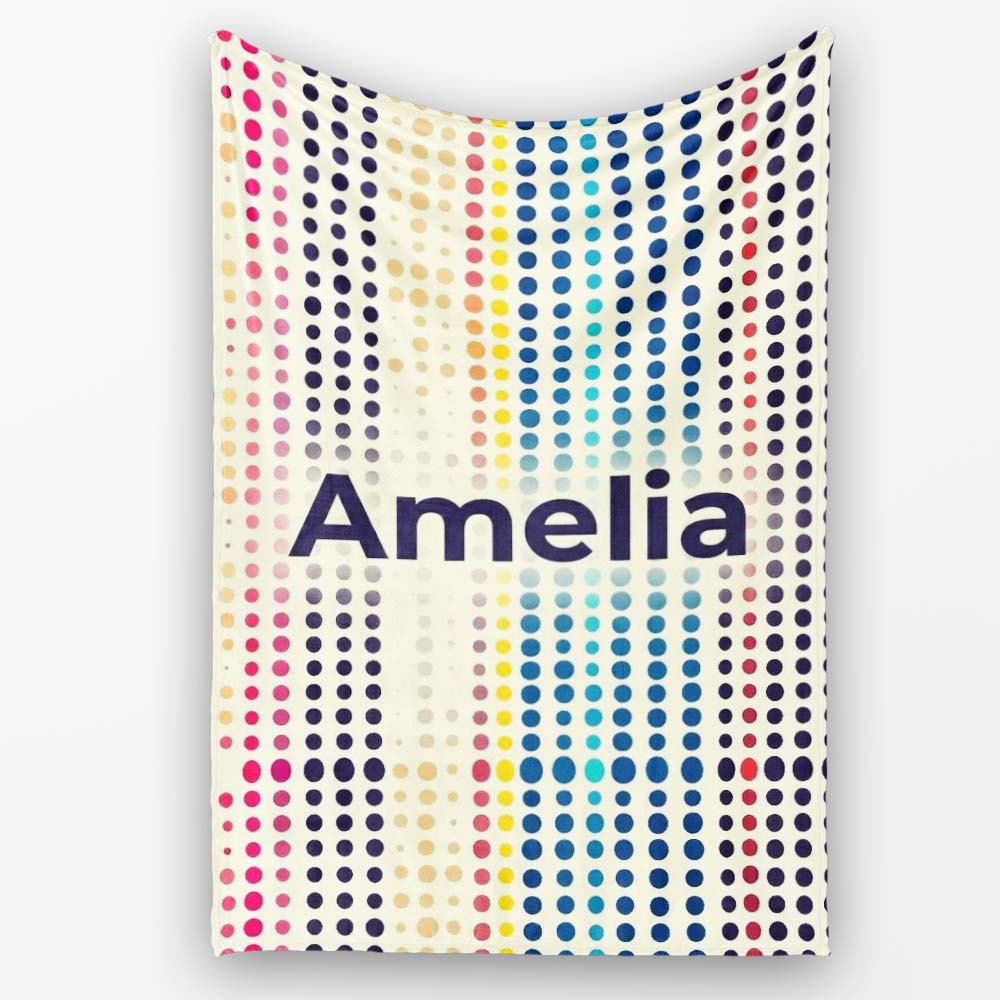 Abstract Colorful Polka Dot Gradient Stripes Seamless Pattern Name Personalised Custom Name Super Soft Fleece Blanket Bed Sofa Throw