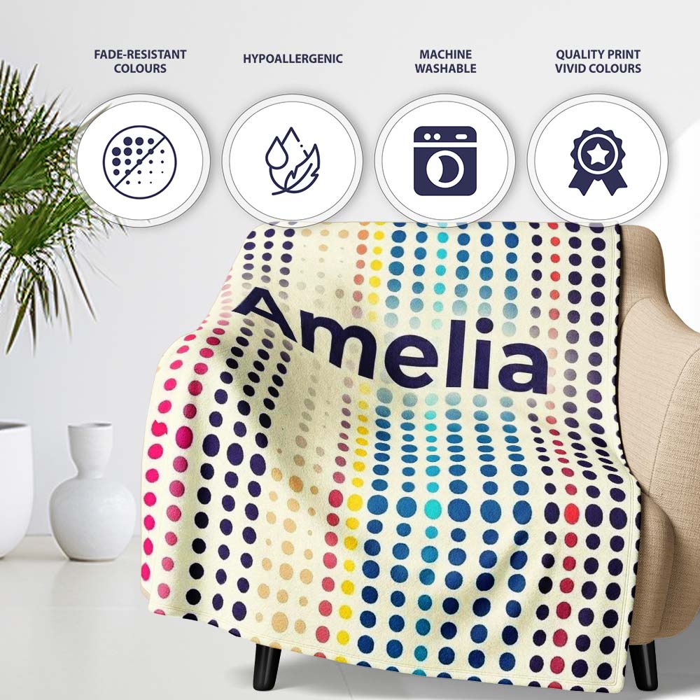 Abstract Colorful Polka Dot Gradient Stripes Seamless Pattern Name Personalised Custom Name Super Soft Fleece Blanket Bed Sofa Throw