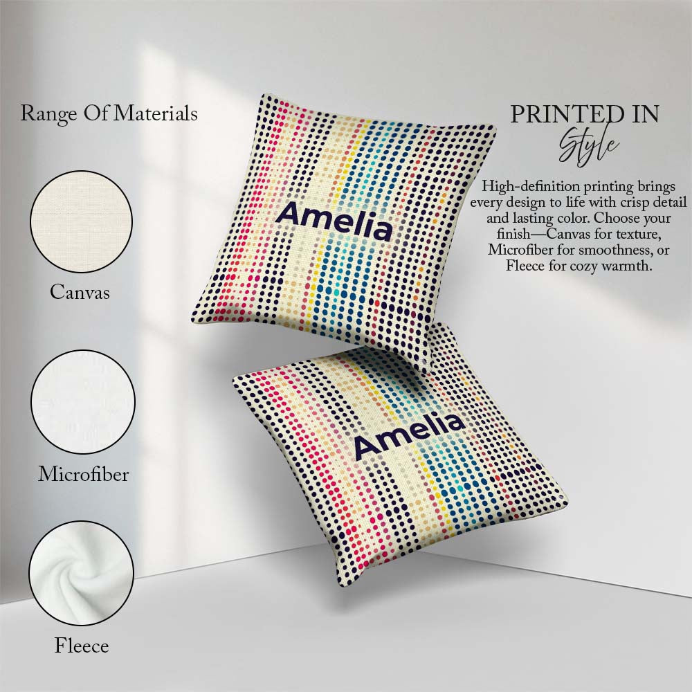 Custom Name Abstract Colorful Polka Dot Gradient Stripes Pattern Square Filled Cushion Throw Pillow Sofa Bed Home Decor Zip Washable UK Made