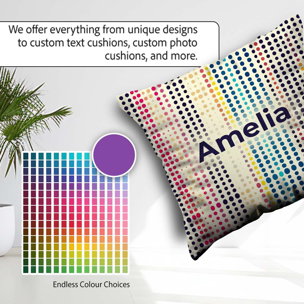 Custom Name Abstract Colorful Polka Dot Gradient Stripes Pattern Square Filled Cushion Throw Pillow Sofa Bed Home Decor Zip Washable UK Made