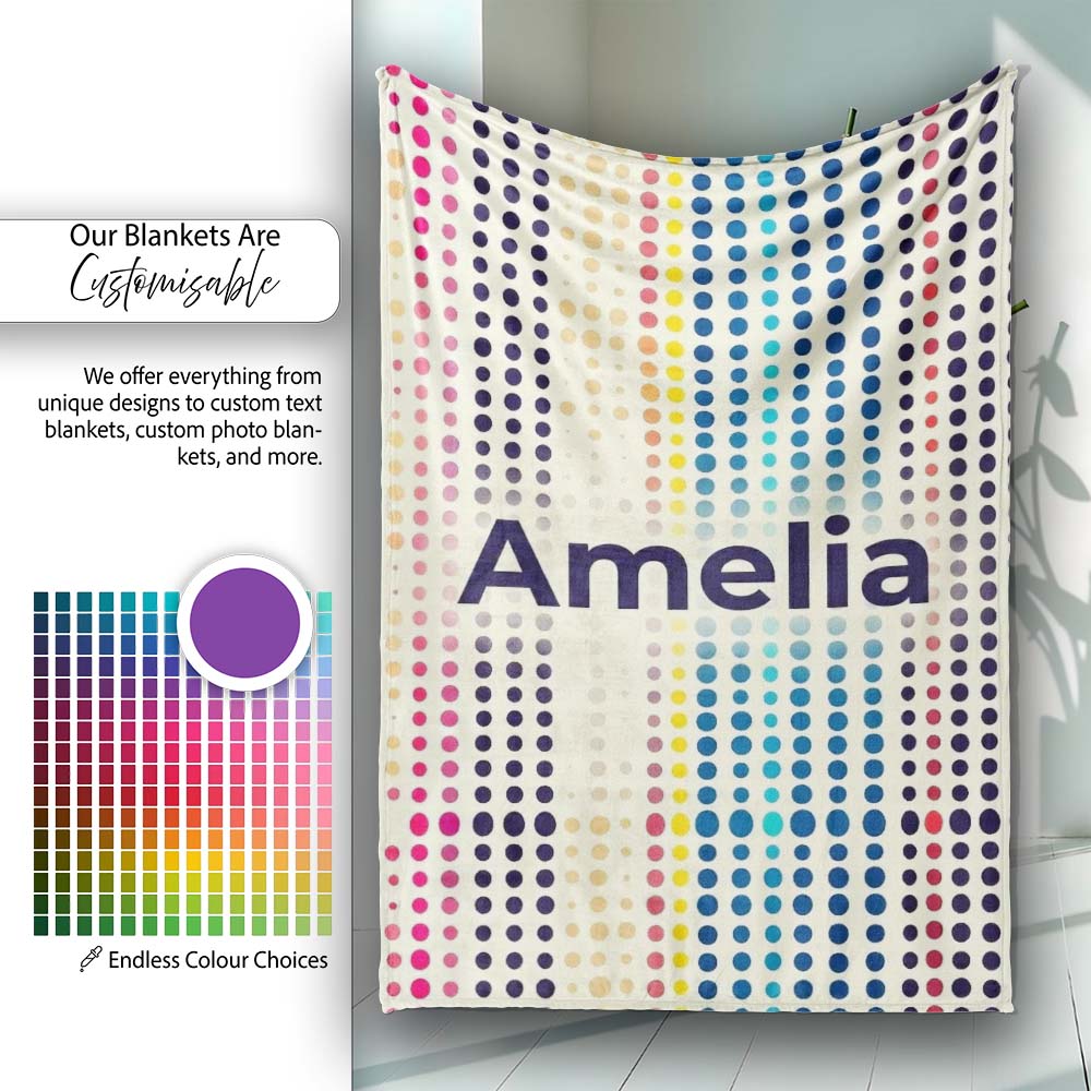 Abstract Colorful Polka Dot Gradient Stripes Seamless Pattern Name Personalised Custom Name Super Soft Fleece Blanket Bed Sofa Throw
